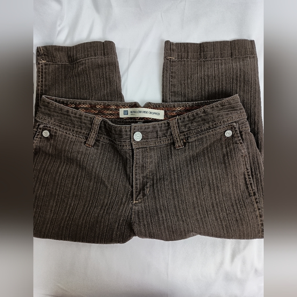 GAP Designer Low Rise Cropped Pinstripes Women's Whimsigoth Grunge Brown Jeans
